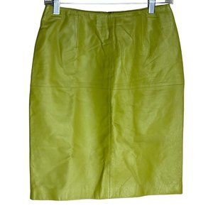 Newport News Vintage 100% Leather Lime Green Pencil Skirt Women's Sz 4